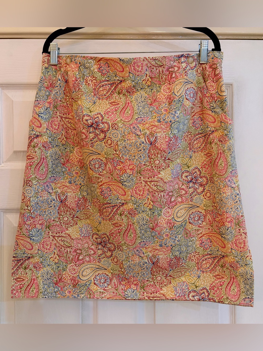 Vintage 90’s Talbots Floral Paisley A-Line Midi Skirt in Pink, Yellow & Blue